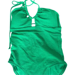 BECCA Pucker Up Candice Large Green Textured Halter‎ Cut Out One Piece Swimsuit thumbnail 3