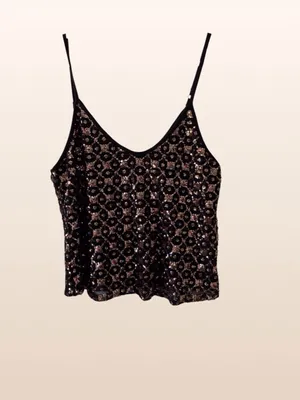 Shyanne Gold Sequin Top Black Tank Adjustable Straps Women's Medium thumbnail 7