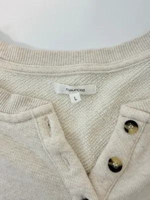 Maurices Henley Pullover Sweatshirt Oatmeal Cream Drop Shoulder thumbnail 8