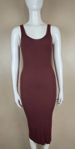 Enza Costa Women’s Ribbed Midi Dress Bodycon, Size S, Color Brown thumbnail 1