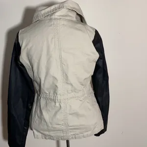 Women’s JJ utility jacket coat canvas contrast sleeves faux Leather small tan thumbnail 5