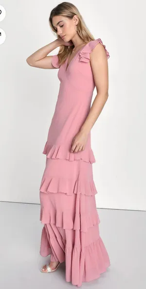 Lulus dusty Rose Ruffled Backless Tiered Dress thumbnail 4