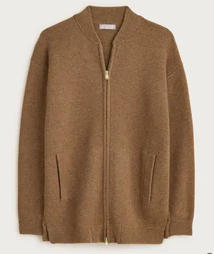 J. Crew Full Zip Flight Sweater Jacket Lambswool Blend Tan Size Medium Preppy thumbnail 1