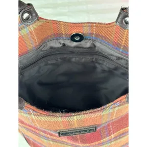 Longaberger Homestead Toboso Shoulder Leather Straps Plaid Autumn Preppy Bag thumbnail 6