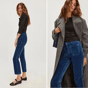 Free People High Time Velvet Kick Flare Crop Blue Pants Size 8 thumbnail 9
