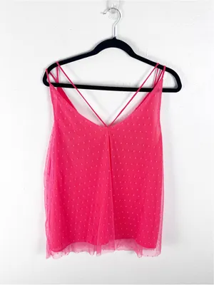 UMGEE Pink Swiss Dots Floral Strappy Lace Trim Top Large Boho Festival Concert thumbnail 2