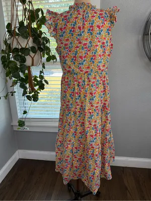 J. Crew Liberty Fabric Poppy & Daisy Tiered Midi Dress Size Medium thumbnail 5