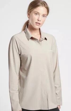 Athleta Urbanite Women's Beige Button Down Shirt thumbnail 1