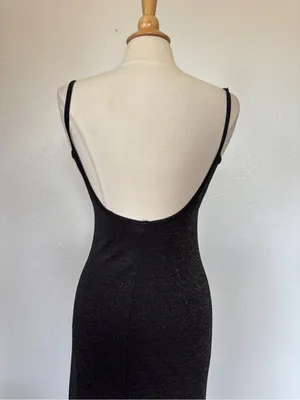 Vintage 90s Black + Silver Glitter Full Length Sleeveless Prom Dress thumbnail 4