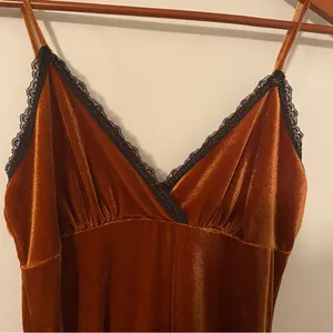 Forever‎ 21 Medium Brown Velvet Chemise Slip Dress Lace Y2K 90s thumbnail 3