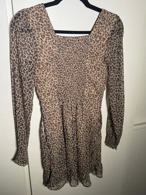 Abercrombie & Fitch Leopard Print V-Neck Long Sleeve Midi Dress - Brown XS thumbnail 8