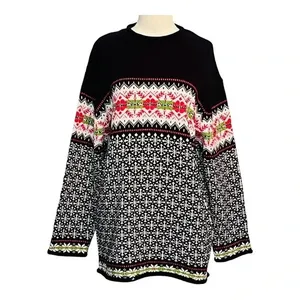 Norton‎ Studio Sweater Women Large Black Fair Isle Nordic Knit Vintage Large thumbnail 2