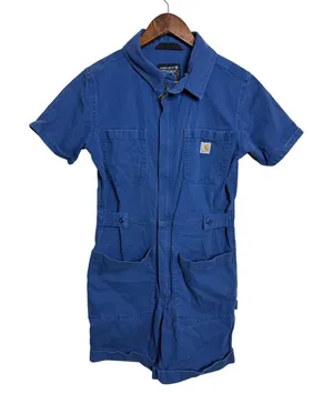 Carhartt Women’s XS TENCEL Relaxed Fit Twill Short Sleeve Shortall Deep Ocean thumbnail 1