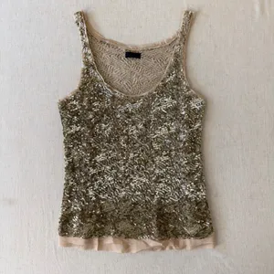 Wren 100% Silk Sequin‎ Embroidered Tank Top Champagne XS Made USA thumbnail 13