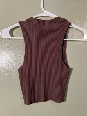 Aerie Women's Size XS Ribbed Sleeveless Tank Top Chocolate Brown Crew Neck Raw thumbnail 5
