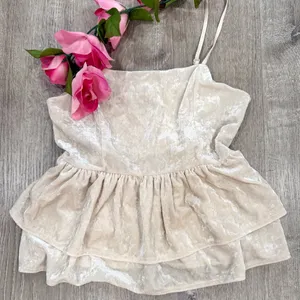 American Eagle Cream Y2K Coquette Twee Cottage Babydoll Ruffle Fairy Small Top thumbnail 1