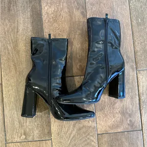 Top Moda Black Patent Ankle Boots‎ block heel Size 6.5 thumbnail 3