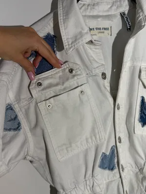 We The Free White Patchwork Denim Shortalls with Light Blue Heart Patch thumbnail 9