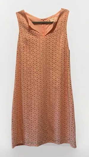 Everly Feminine Floral Eyelet‎ Detail Coral Light Pink Spring Sun Dress Size M thumbnail 1