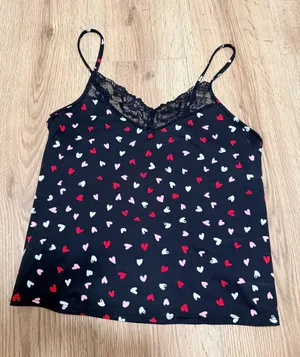 Joyspun Y2K Coquette Black Heart Print Lace Cami Top Small thumbnail 1