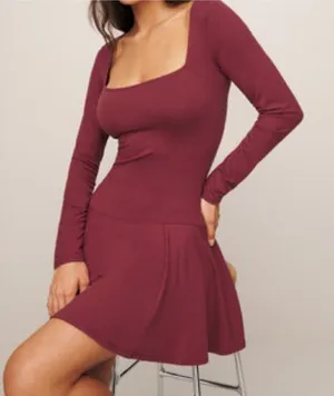 Reformation Coen Jersey Knit Long Sleeve Square Neck Mini Dress Chianti Medium thumbnail 1