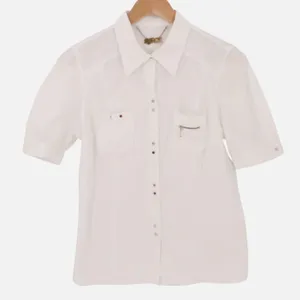 La Rok White Gold Button Shirt Womens‎ Size S Y2K Office Siren Cotton Stretch thumbnail 1