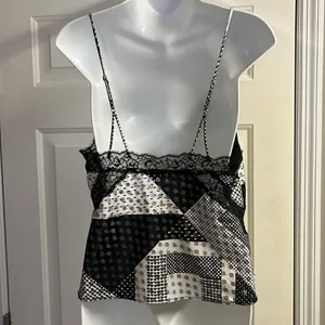 Victoria’s Secret Lace And Blk/Wht/Silver Patchwork Pattern Adjustable Cami- Med thumbnail 4