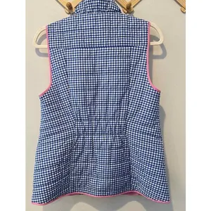 Talbots‎ Womens Blue Gingham Quilted Puffer Vest Pink Trim Full Zip XS Pockets thumbnail 5