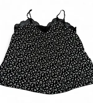 SheIn Maternity Black Lace-Trim Camisole Tank Top with White Daisy Print thumbnail 1