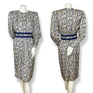 Vintage Dress 80s Long Sleeve Pencil Officecore Puff Sleeves Floral High‎ Neck thumbnail 2