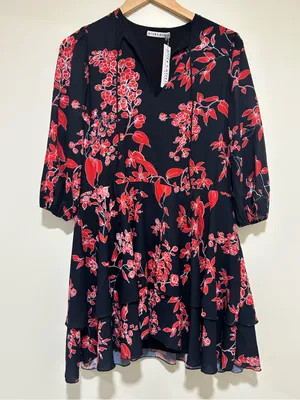 NWT Alice + Olivia Vine Floral Black Cherry Mini Dress Size XS thumbnail 2