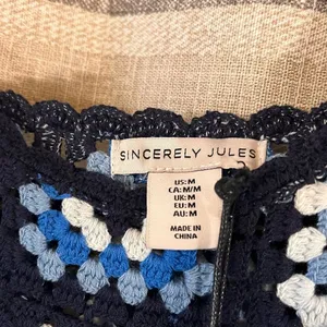 Sincerely Jules Blue‎ Crochet Crop Top Size Medium Blue thumbnail 5