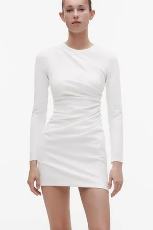 Zara dress wedding mini fitted long sleeve ruched bodycon white party thumbnail 6