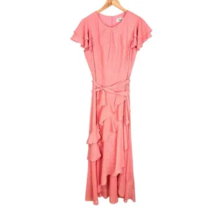 Eliza J Metallic Ruffle Fill Coupe High Low Maxi Gown Pink Rose Size 12 Romantic thumbnail 2