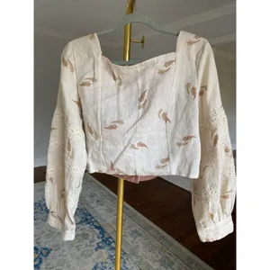 Handmade Linen Embroidered Cardigan Button‎ Front Lace Boho Medieval Cottagecore thumbnail 3
