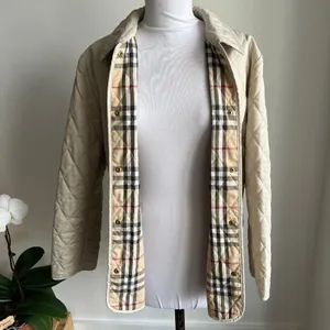 Burberry Classic Diamond Quilted Riding Jacket Tan Plaid Lining Preppy Small thumbnail 5