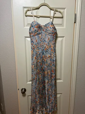 Strut & Bolt Floral silk pleated midi dress thumbnail 6