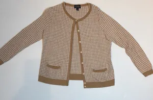 LANDS' END Women's Supima Cotton Cardigan Sweater Long Sleeve Houndstooth LARGE‎ thumbnail 1