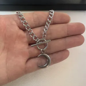 Moon Pendant Necklace for Men Women Streetwear Punk Hip Hop Unisex Style thumbnail 4