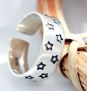 NEW Unisex 925 Sterling Star Adjustable Band Ring, Toe Ring, Pinky Ring‎ thumbnail 1