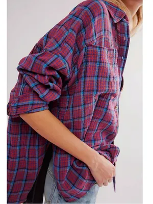 Free People Oversized Bohemian Grunge Fall Cardiff Plaid Swing Top Shirt Medium thumbnail 10