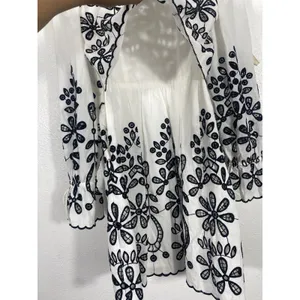 SAYLOR Ivory Mini Dress with Black Floral Embroidery Size XS 100% Cotton thumbnail 8