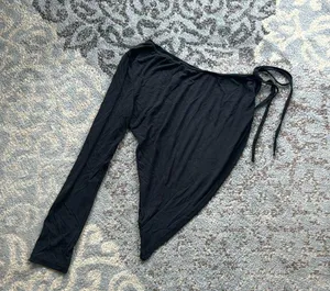 Edikted Dolls Kill Franki Long Sleeve Asymmetric Crop Top Black XL thumbnail 5