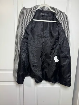 Zara Women’s Houndstooth Double Breasted Blazer Black White Size M Jacke thumbnail 7