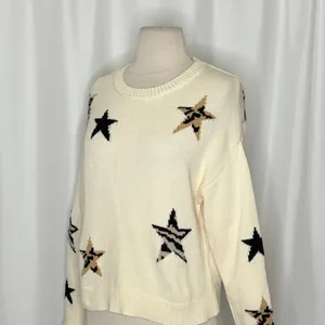 RAILS Perci Animal Star Sweater Ivory Black Camel Cotton Blend Knit X-Small thumbnail 7