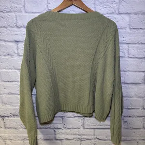 Hollister Women's Green Large V-Neck Cable-Knit Cardigan Hipster Teenager thumbnail 9