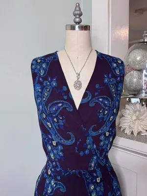 Cabi Treasure Dress Style 3461 Paisley Floral Chiffon Midi Dress Size 12 thumbnail 4