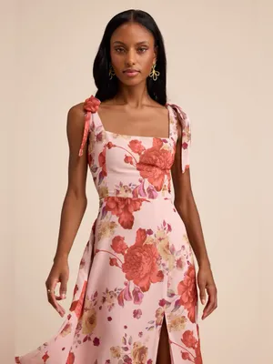 LULU’S Summer Invite Blush Pink Floral Tie-Strap Tiered Midi Dress thumbnail 3