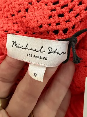 Michael Stars Dahlia Waist Tie Tank Top Orange Crochet Detail Size Small New NWT thumbnail 10