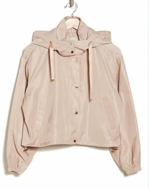 Stone Cream Hooded Varsity Jacket with Drawstring Hem XS/TP thumbnail 1